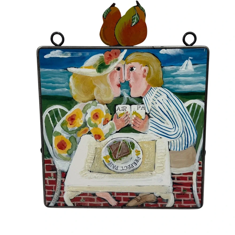 Nancy Thomas 2004 Perfect Pair Folk Art Wall Plaque Hand Crafted Pear Decor